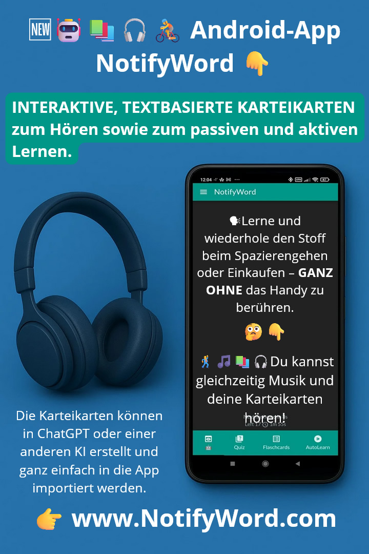 INTERAKTIVE, TEXTBASIERTE KARTEIKARTEN zum Hören sowie zum passiven und aktiven Lernen.